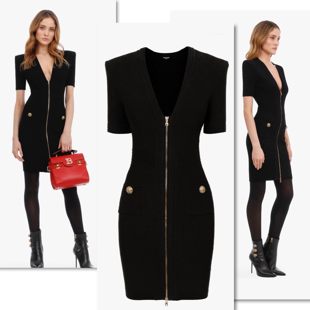 Balmain Paris Short black knit dress with zipper